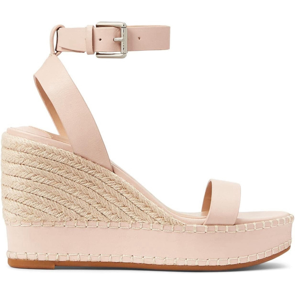 Lauren Ralph Lauren Hilarie LEATHER Espadrille Platform Sz 9.5 B PINK Soft Nappa - Picture 3 of 13